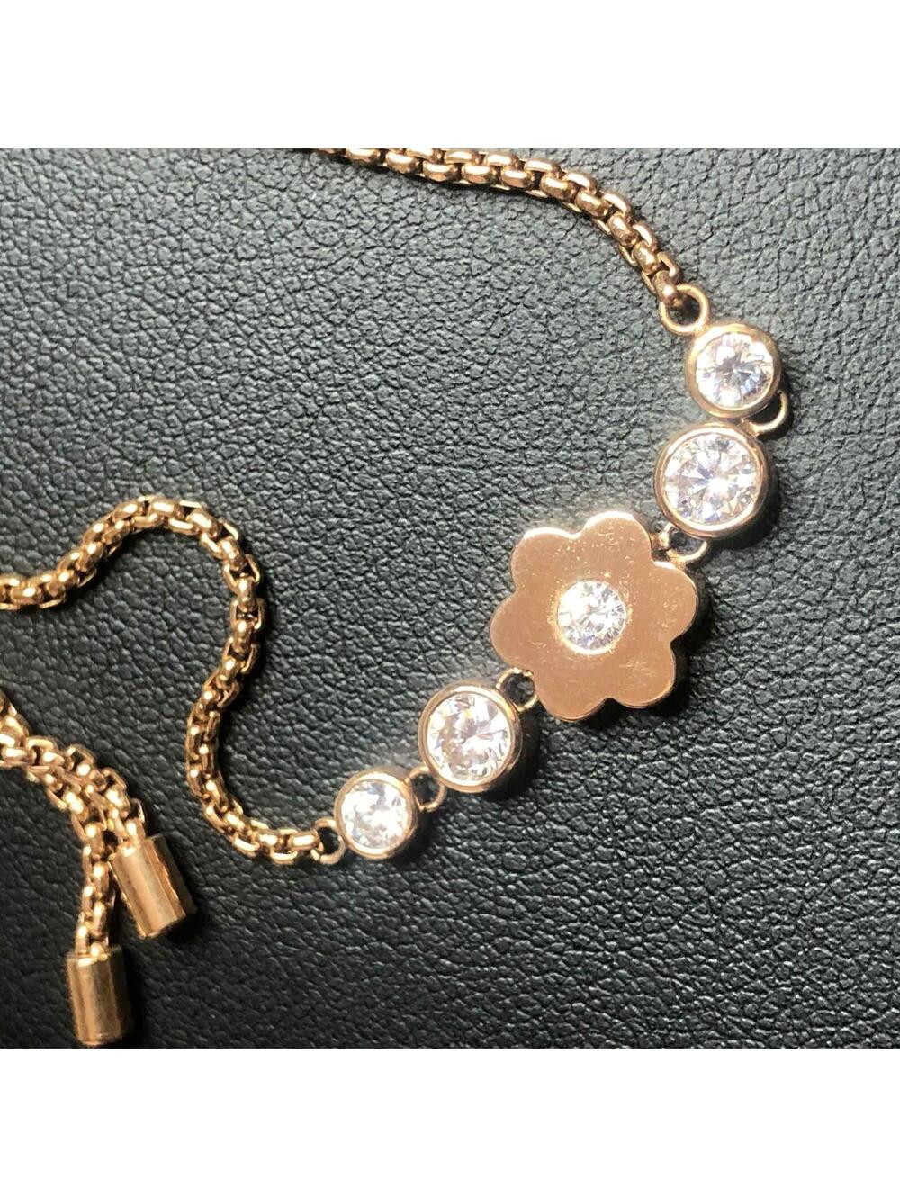 8278 Michael Kors Rose tone Crystal Flower station Bracelet adjustable slider